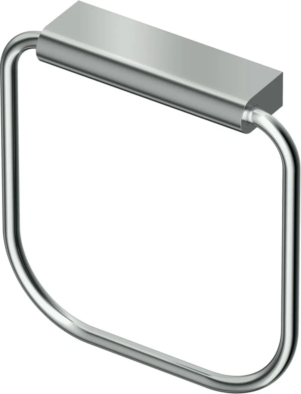 Handtuchring aus verchromtem Metall, schwenkbar, in eckiger Form, montiert an einer Wand. Produkt von Ideal Standard.
